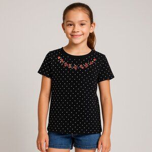 Cherokee T Shirt Top Short Sleeve Embellished Black White Floral Jewels L 10-12